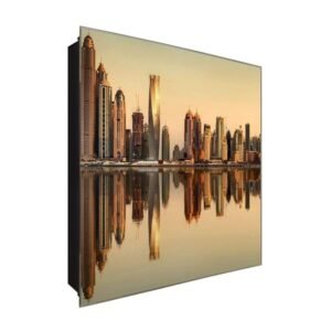  Schlüsselkasten 'Wolkenkratzer' 30x30 Glas, inkl. Haken Schlüsselbrett Schlüssel-Box Design Aufbewahrung