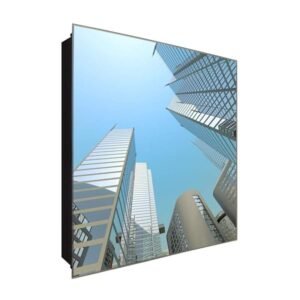  Schlüsselkasten 'Wolkenkratzer' 30x30 Glas, inkl. Haken Schlüsselbrett Schlüssel-Box Design Aufbewahrung