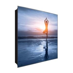  Schlüsselkasten 'Yoga am Strand ' 30x30 Glas, inkl. Haken Schlüsselbrett Schlüssel-Box Design Aufbewahrung