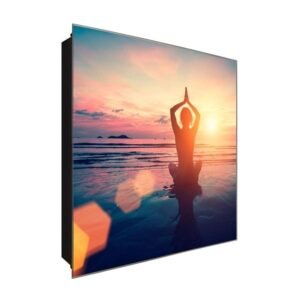  Schlüsselkasten 'Yoga am Strand' 30x30 Glas, inkl. Haken Schlüsselbrett Schlüssel-Box Design Aufbewahrung