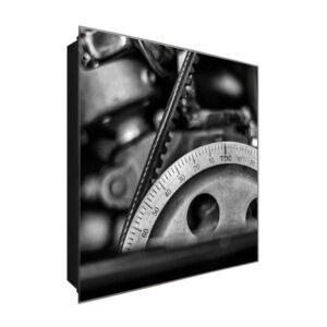  Schlüsselkasten 'Zahnrad Mechanik' 30x30 Glas, inkl. Haken Schlüsselbrett Schlüssel-Box Design Aufbewahrung