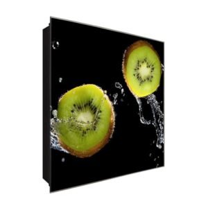  Schlüsselkasten 'Zerschnittene Kiwi' 30x30 Glas, inkl. Haken Schlüsselbrett Schlüssel-Box Design Aufbewahrung